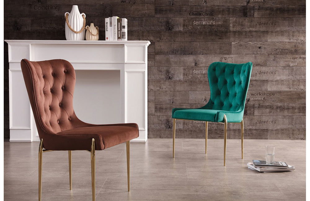 Modrest Nigel Modern Green Velvet & Gold Dining Chair (Set of 2)