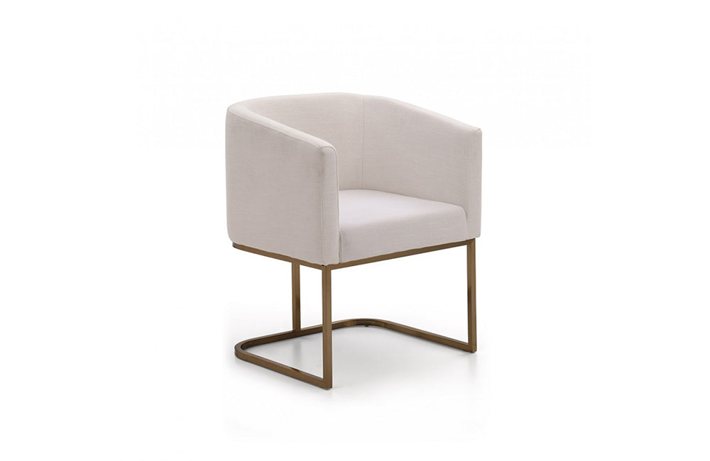 Modrest Yukon Modern White Fabric and Antique Brass Dining Chair