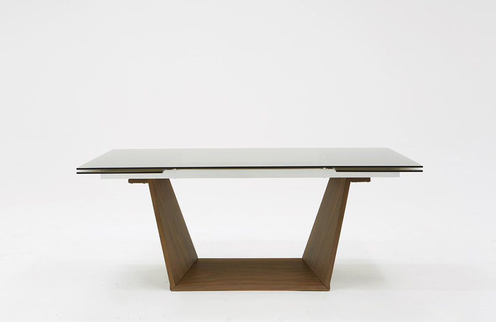 Modrest Babia Modern Smoked Glass & Walnut Extendable Dining Table