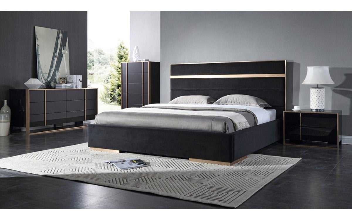 cartier modern black & brushed bronze bedroom set