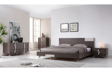 Modrest Nicola Modern Grey Oak & Stainless Steel Bed