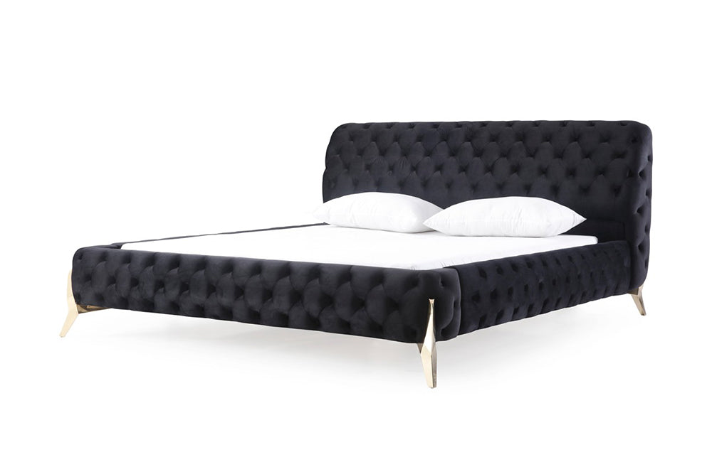 Modrest Legend Modern Black Velvet & Gold Bed