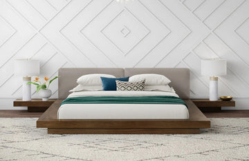 Modrest Tokyo Contemporary Walnut and Grey Platform Bed