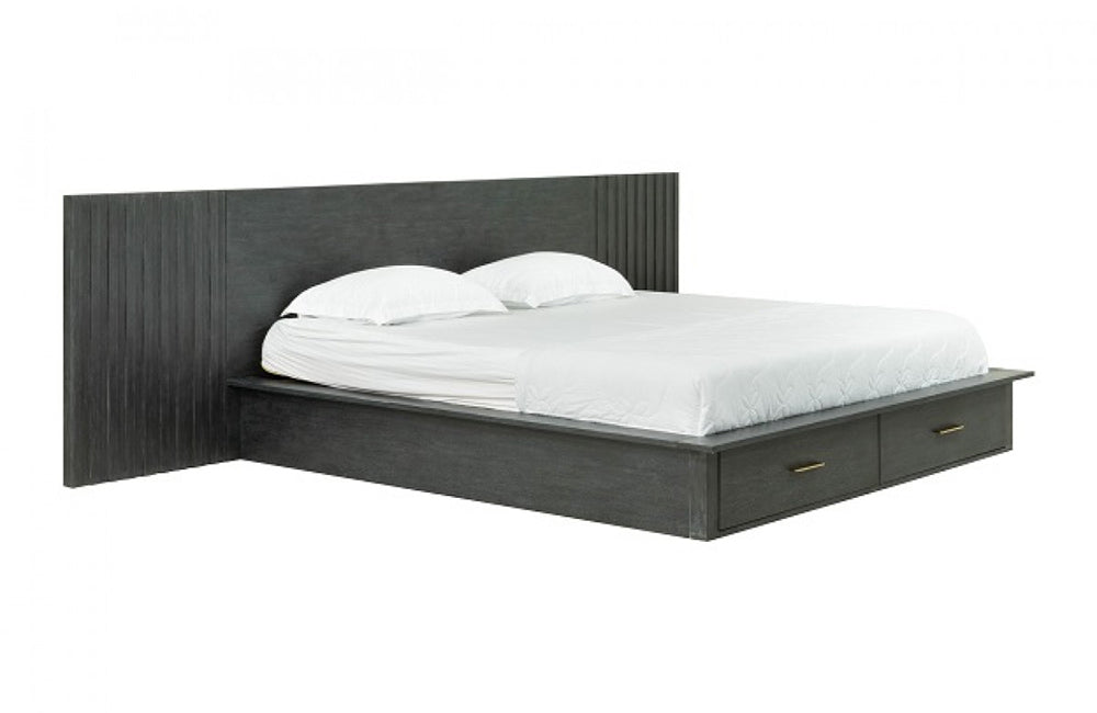 Modrest Manchester Contemporary Platform Dark Grey Bed with Drawers