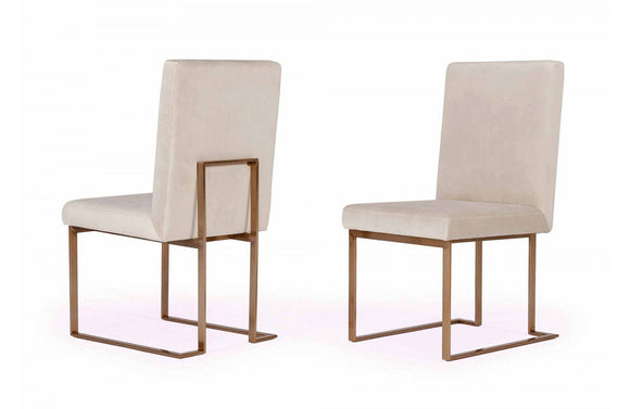 Modrest Fowler Modern Beige and Brass Velvet Dining Chair Set of 2