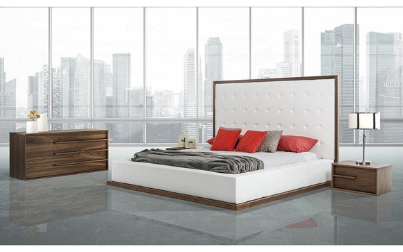 Modrest Beth Modern Walnut with White Leatherette Bedroom Set