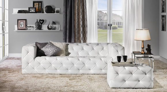 Bonn White Leather Tufted Sofa