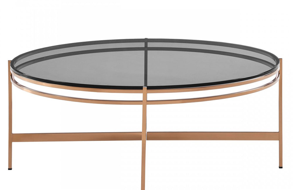 Modrest Bradford Modern Smoked Glass & Rosegold Coffee Table