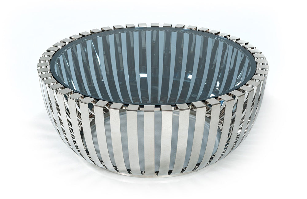 Modrest Cage Modern Stainless Steel Round Coffee Table w/ Glass Top