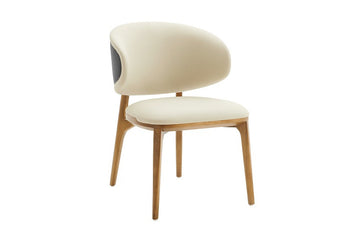 Modrest Chance Contemporary Cream Fabric and Brown Leatherette Walnut Dining Chair