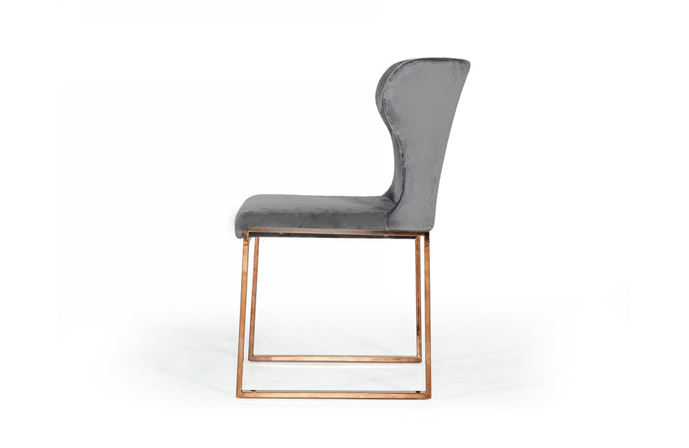 Modrest Chadwick Modern Grey Velvet & Rosegold Dining Chair