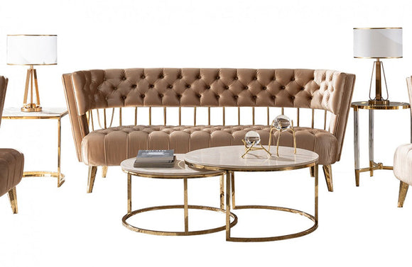 Divani Casa Courtney Beige & Gold Fabric Sofa