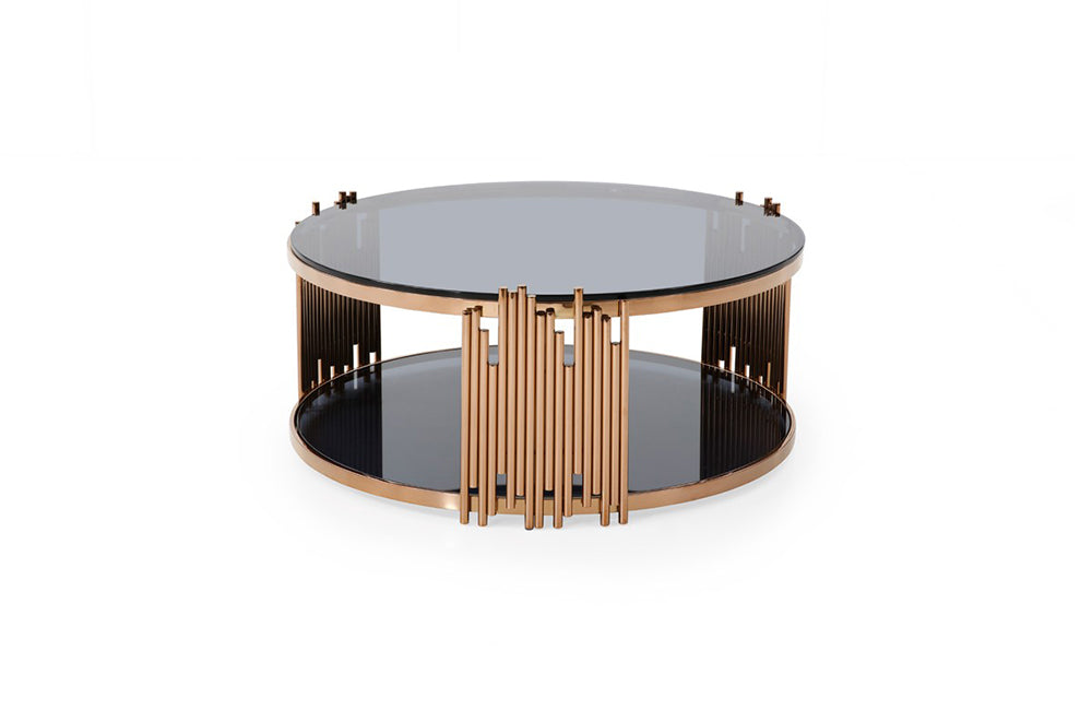 Modrest Bryce Modern Smoked Glass & Rosegold Round Coffee Table