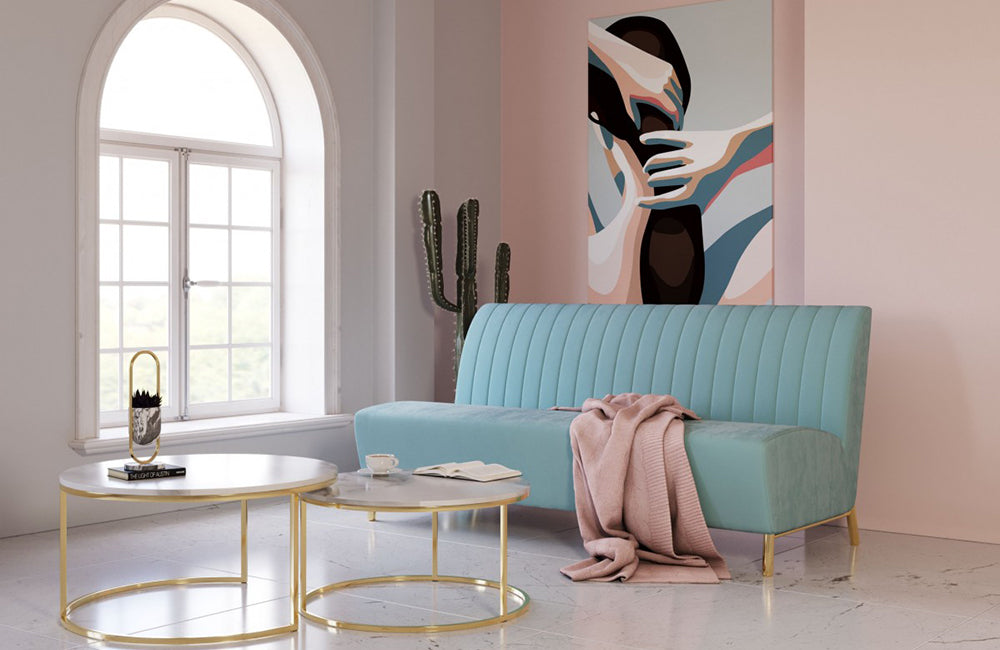 Divani Casa Mosko Modern Light Green & Gold Fabric Sofa