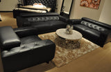 Emilia Black Italian Leather Tufted Sofa Set