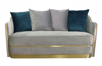 Divani Casa Ardine Modern Grey Velvet & Gold Loveseat Sofa