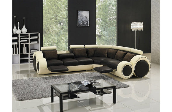 Divani Casa T27C Modern Brown + Beige Leather Sectional Sofa with Recliners