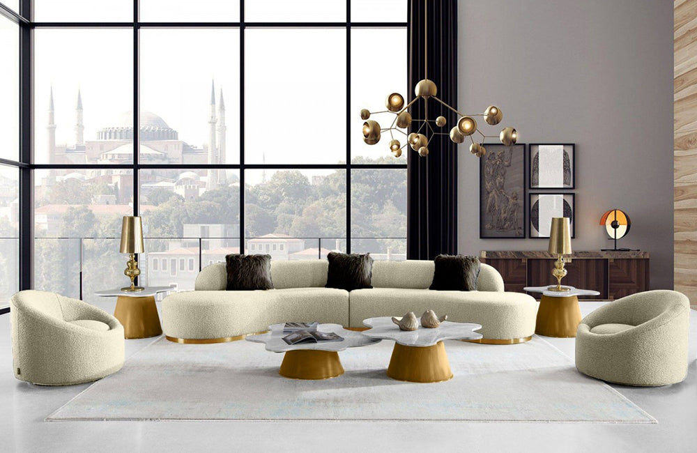 Divani Casa Frontier Glam Beige Fabric Curved Sectional Sofa