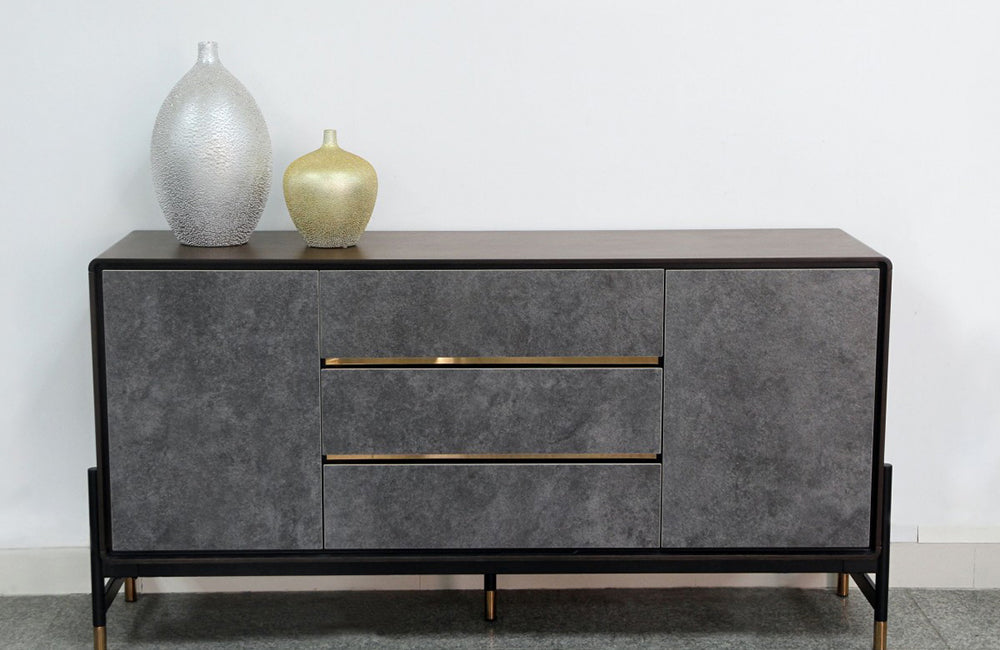 Modrest Gabrielle Contemporary Walnut & Gold Buffet