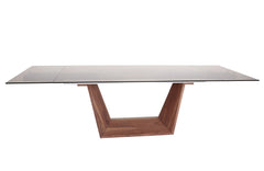 Modrest Babia Modern Smoked Glass & Walnut Extendable Dining Table