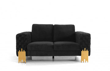 Divani Casa Georgia Modern Velvet Glam Black + Gold Loveseat