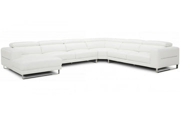 Divani Casa Hawkey Contemporary White Full Leather U Shaped Left Facing Sectional Sofa