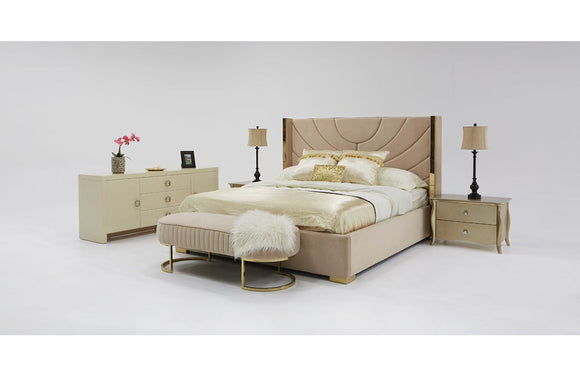 Divani Casa Visalia Modern Beige Velvet & Gold Eastern King Bed
