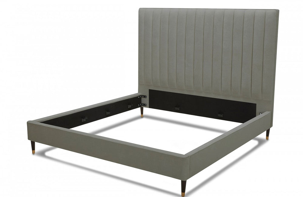 Modrest Hemlock Modern Light Grey Velvet Bed