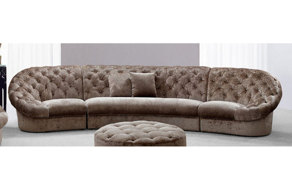 Divani Casa Cosmopolitan Mini Transitional Beige Tufted Fabric Curved Sectional Sofa