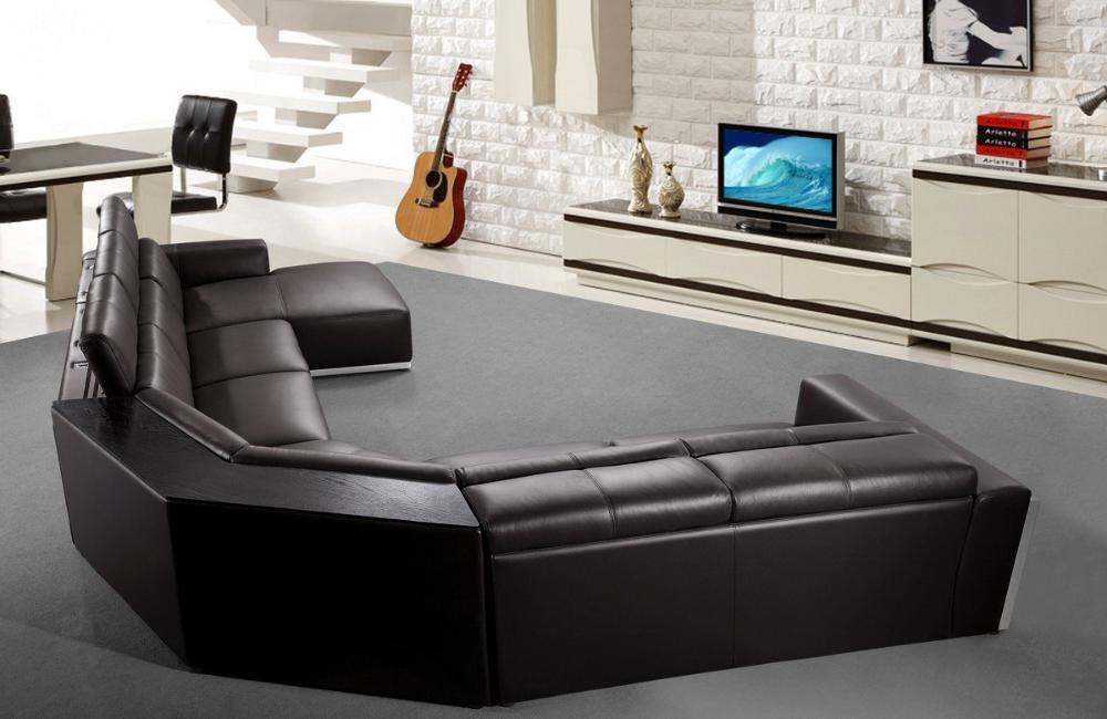 Tempo Contemporary Leather Sectional Sofa Brown