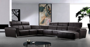 Tempo Contemporary Leather Sectional Sofa Brown
