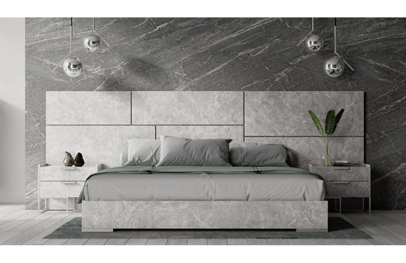 Nova Domus Marbella Italian Modern Grey Marble Bed w/ 2 Nightstands