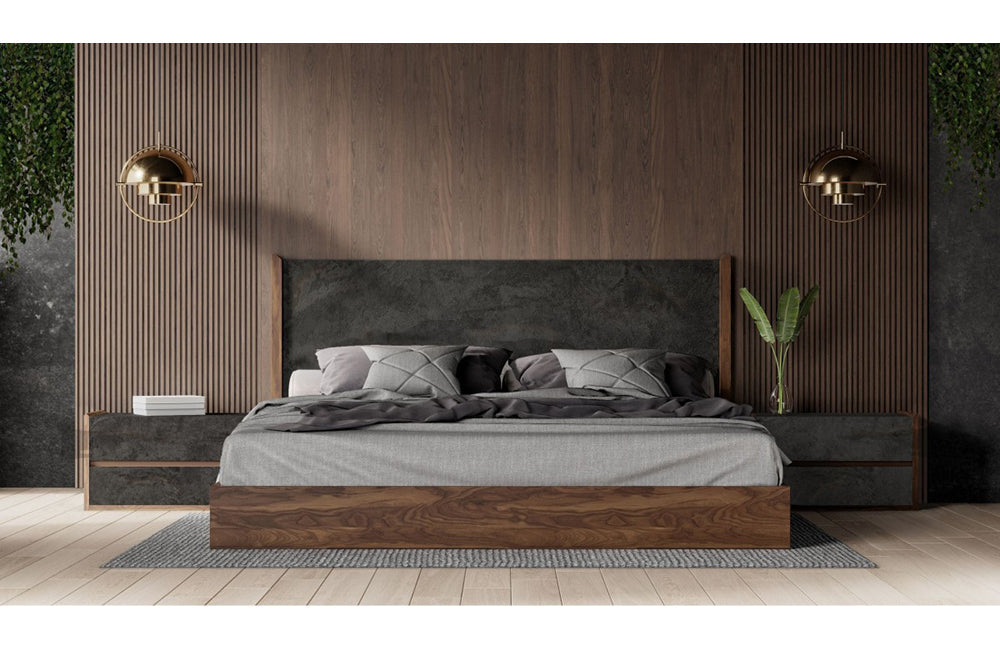 Nova Domus Rado Modern Walnut & Volcanic Slate Bed