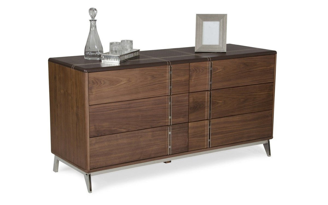 Ria Contemporary Brown Eco-Leather & Walnut Dresser
