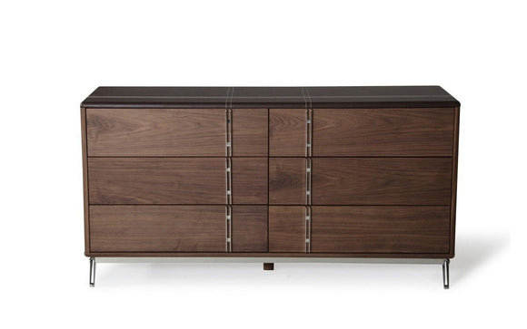 Ria Contemporary Brown Eco-Leather & Walnut Dresser