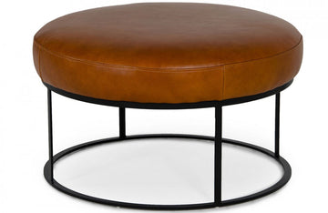 Divani Casa Jacoba Modern Camel Leather Round Ottoman