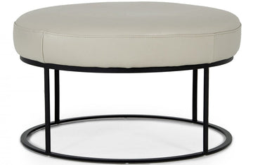 Divani Casa Jacoba Modern Light Grey Leather Round Ottoman