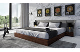 Nova Domus Janice Modern Grey Fabric and Walnut Bed and Nightstands