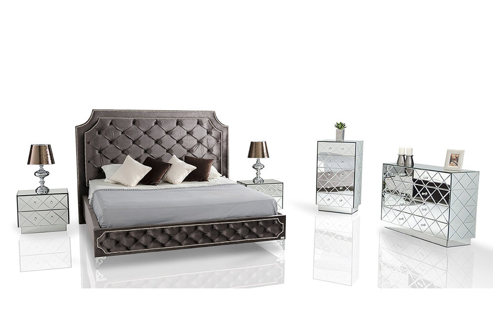 Modrest Leilah Transitional Tufted Fabric Bed without Crystals