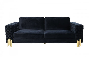 Divani Casa Lori Modern Velvet Glam Black & Gold Sofa