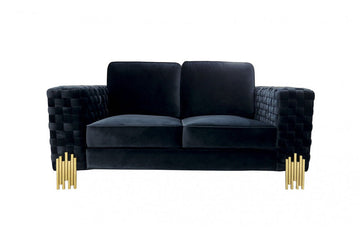 Divani Casa Lori Modern Velvet Glam Black & Gold Loveseat