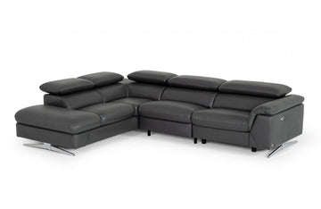 Divani Casa Maine Modern Dark Grey Eco-Leather Sectional Sofa with Recliner