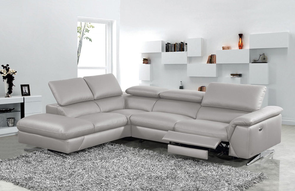 Divani Casa Maine Modern Medium Grey Eco-Leather Sectional Sofa with Recliner
