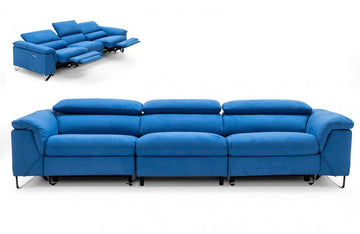 Divani Casa Maine Modern Blue Fabric Sofa w/ Electric Recliners
