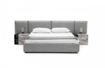 Nova Domus Maranello Modern Grey Fabric Bed w/ Two Nightstands