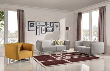 Travis Modern Grey & Yellow Fabric Sofa Set