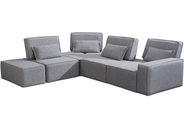 Divani Casa Chapel Modern Light Grey Fabric Sectional Sofa + Ottoman