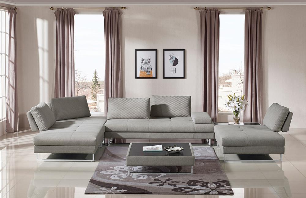 Fiona Modern Grey Fabric Sectional Sofa & Coffee Table Set