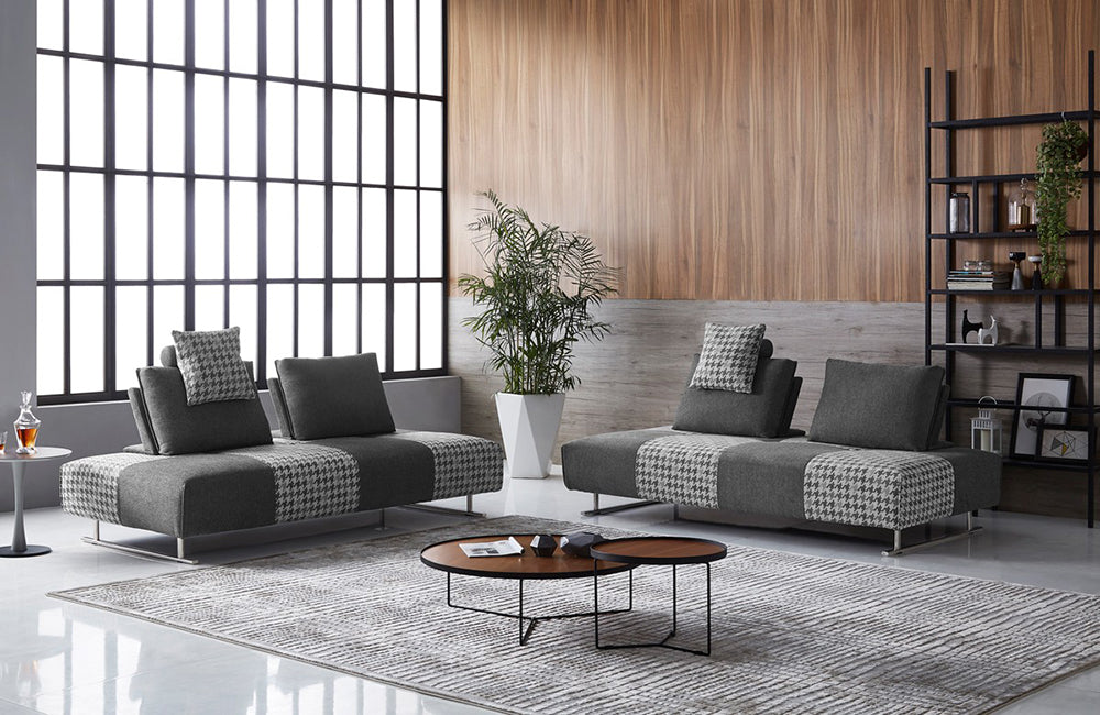Divani Casa Cooke Modern Grey Houndstooth Fabric Modular Sectional Sofa Bed