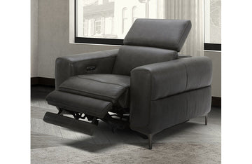Divani Casa Meadow Dk Grey Leather Electric Recliner Chair with Electric Headrest